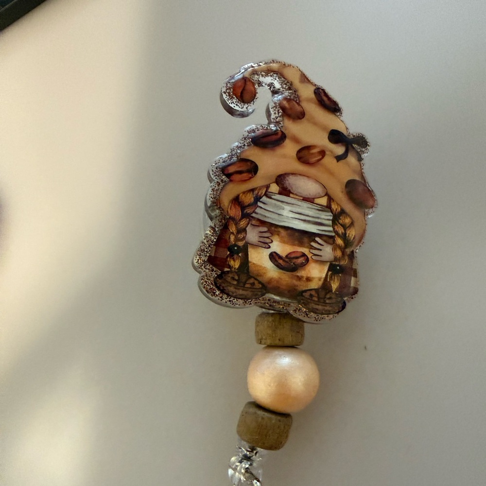 Whimsical Coffee Gnome badge reel -